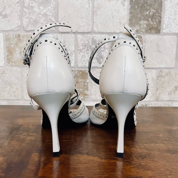 Carlos Santana Cream & Black Studded Open Toe Heel with Ankle Strap & Bow - Picture 5 of 10